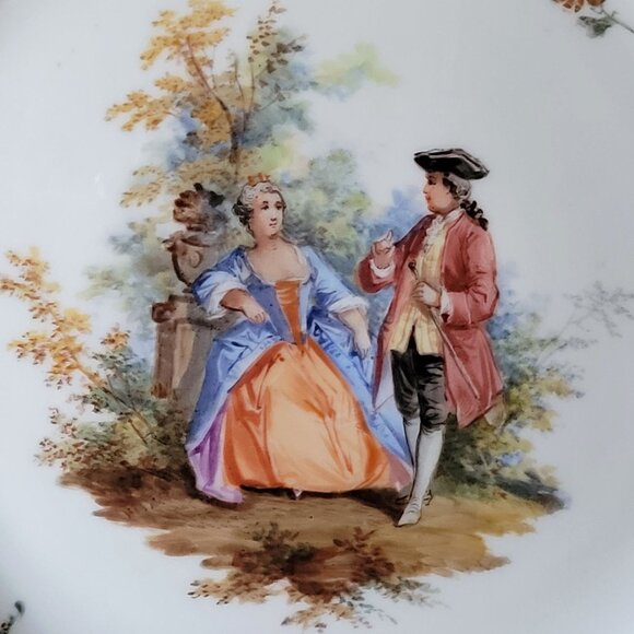 Antique Meissen Plate Courting Couple Romantic Scene Floral Design 8.75" - Picture 2 of 8